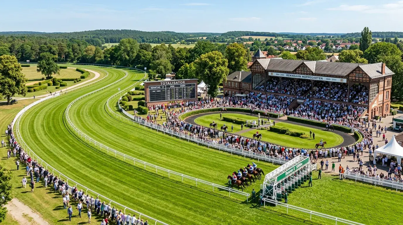 Deutsche Rennbahnen — Blick auf eine Pferderennbahn in Deutschland