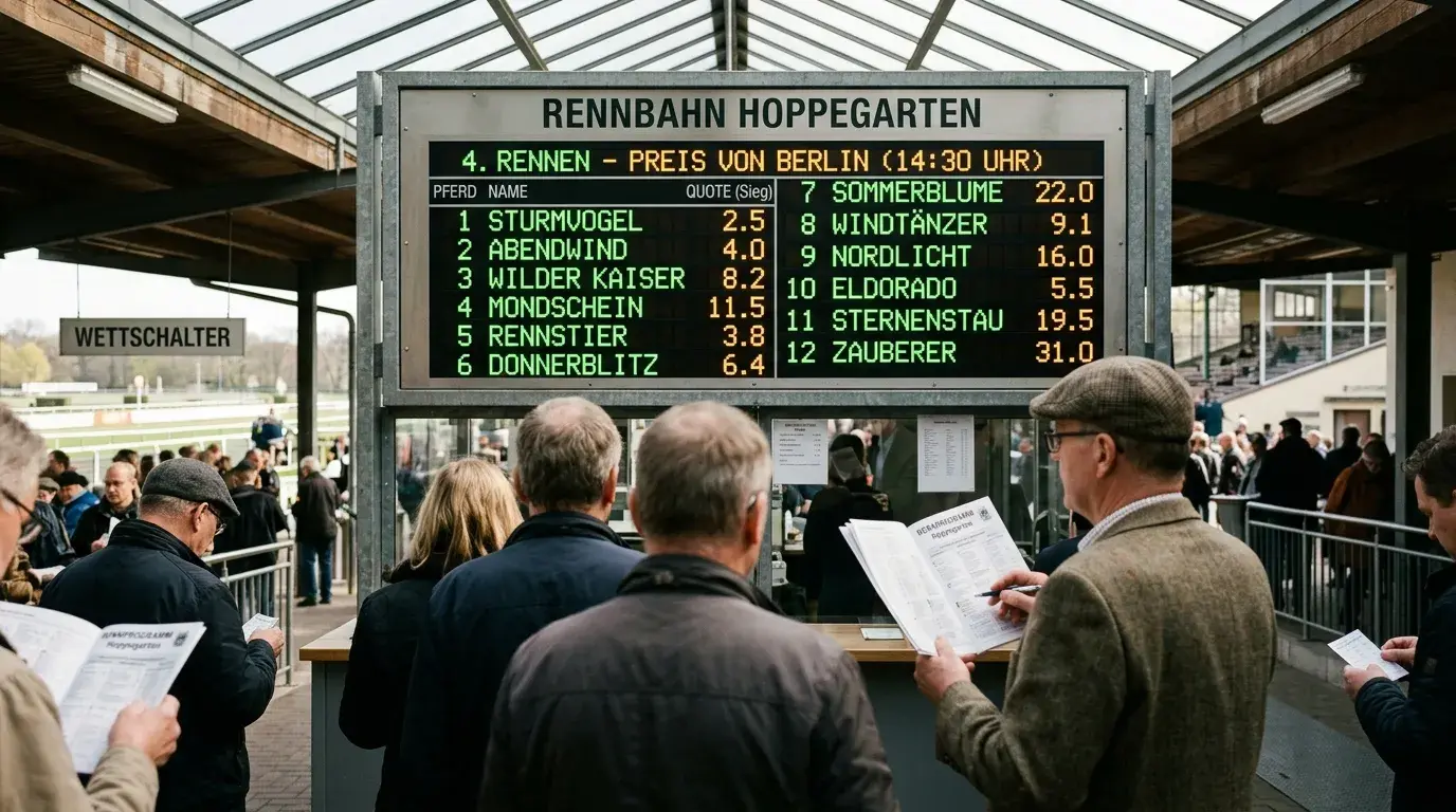 Wettquoten Anzeigetafel auf der Rennbahn – Toto-Quoten und Eventualquoten