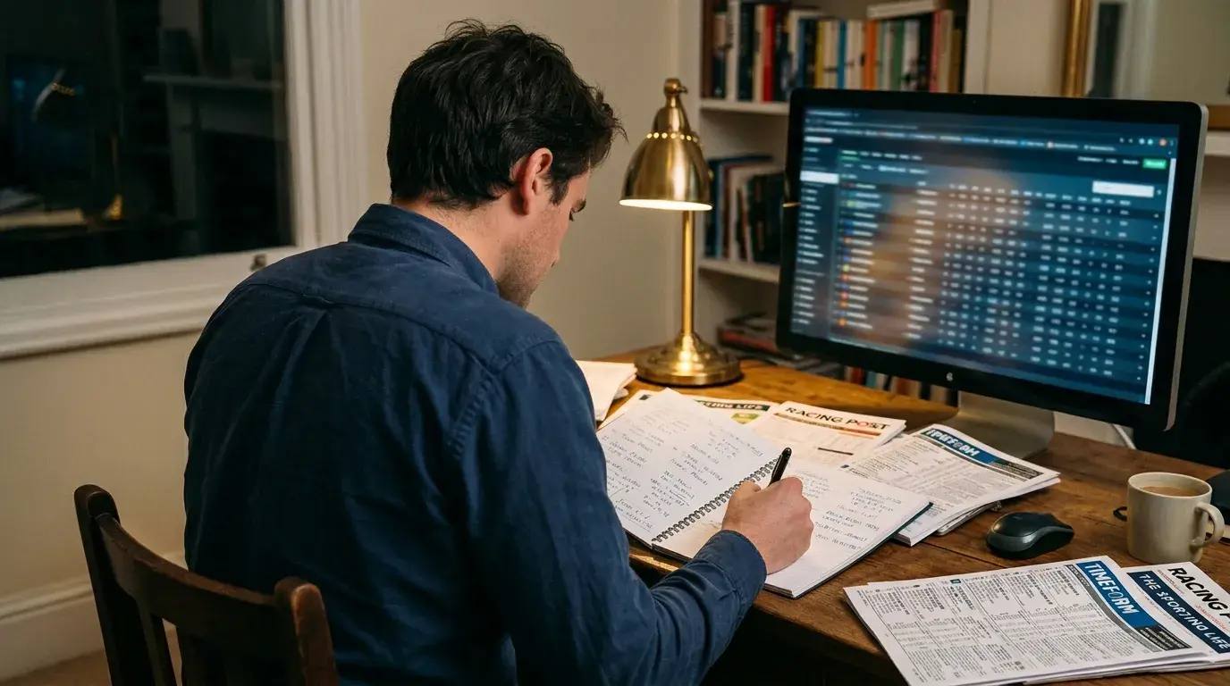 Analytiker studiert Pferderennen-Daten und Statistiken