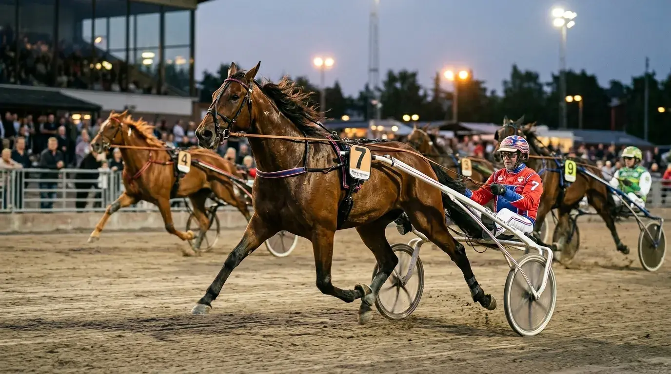 Trabrennen Wetten — Traber mit Sulky auf der Rennbahn