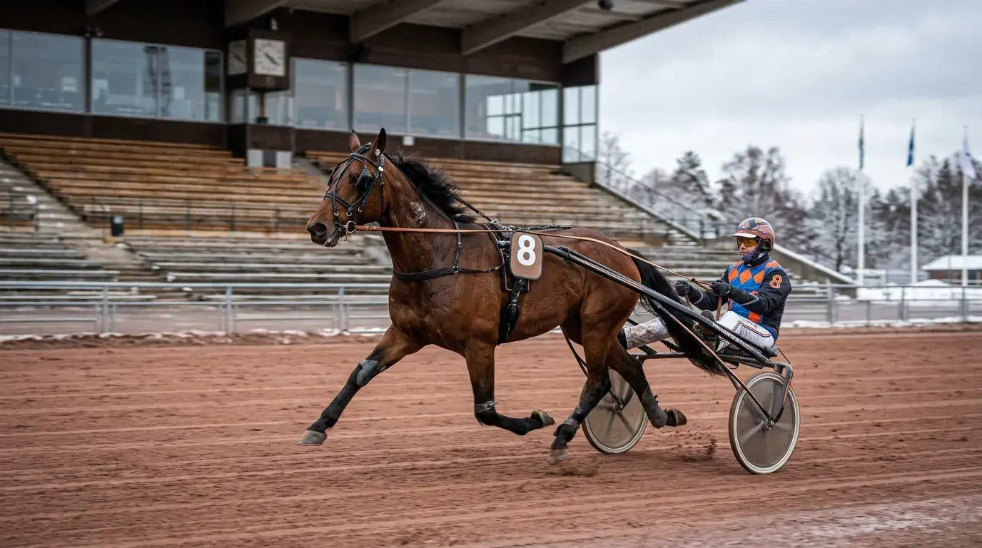 V75 Trabrennen in Schweden – Sulky auf der Bahn