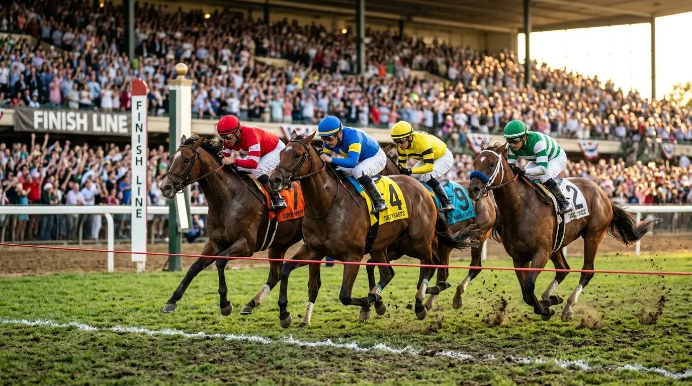 Viererwette bei Pferderennen — vier Pferde im Zieleinlauf